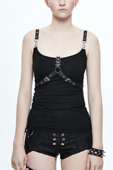 Black Cotton Womens Punk T-Shirt (Two Ways To Wear)